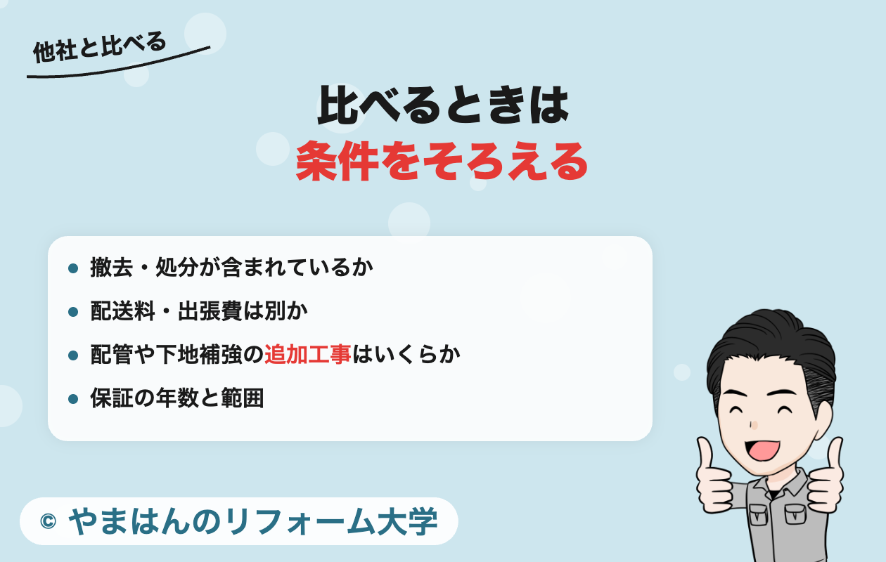 他社と比べるときは条件をそろえる