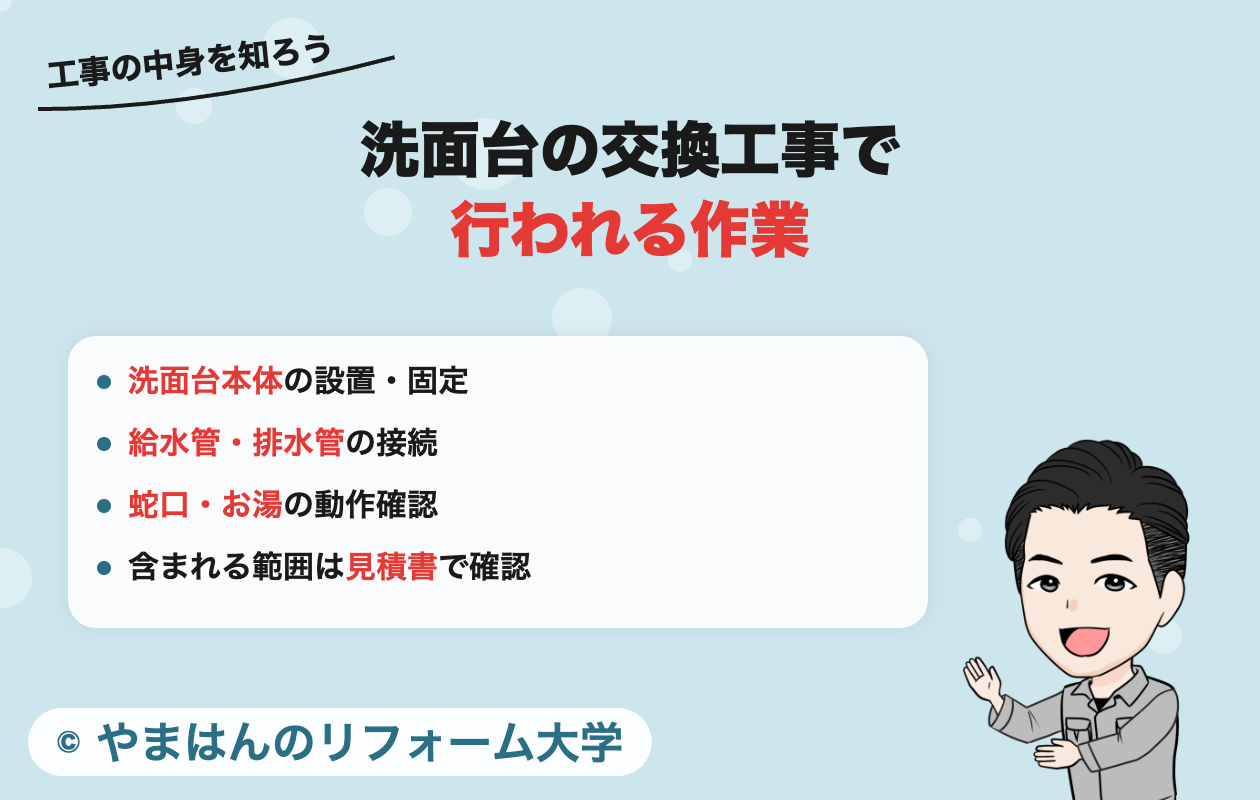 洗面台の交換工事で行われる作業