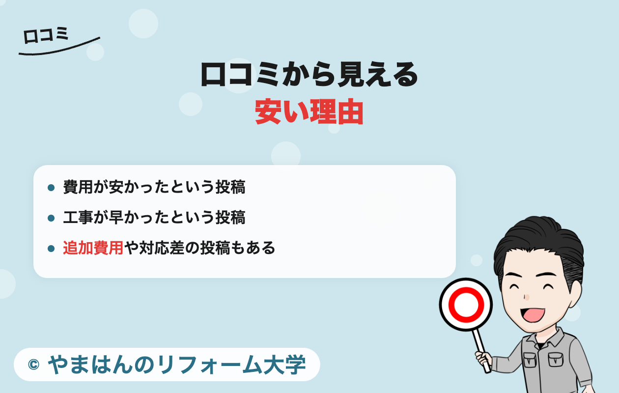 口コミから見える安い理由