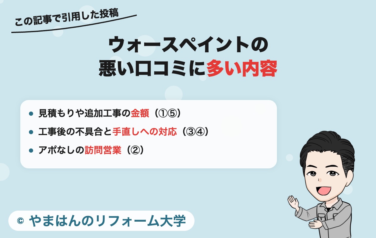 ウォースペイントの悪い口コミに多い内容(金額・手直しへの対応・訪問営業)