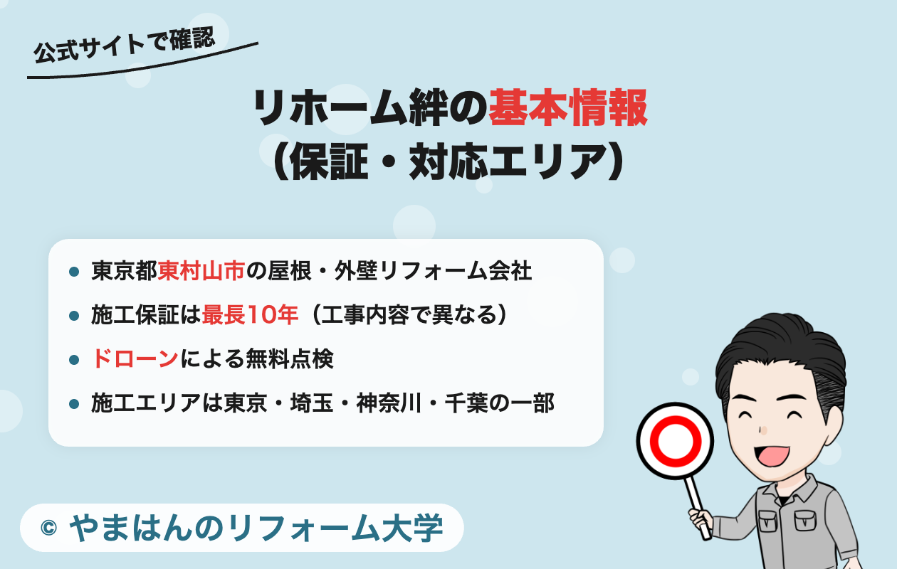 リホーム絆の基本情報(保証・対応エリア)