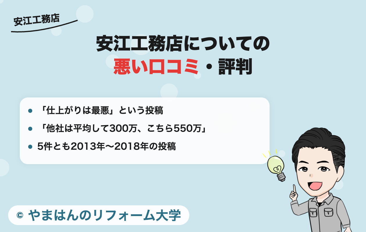 安江工務店についての悪い口コミ・評判